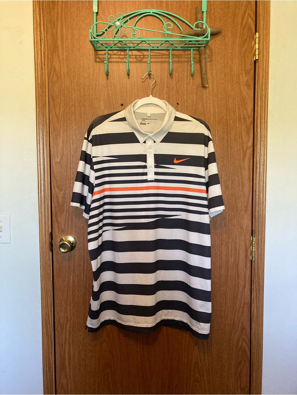 Nike Men’s Gray, White & Orange Striped Polo